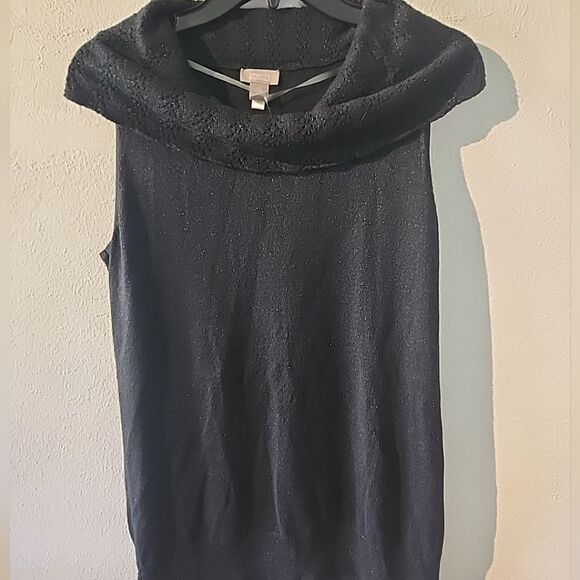 NWT Chicos Henrietta Tank Top Womens 2 US S BLACK SPARKLE Knit Scoop Neck - Picture 1 of 6